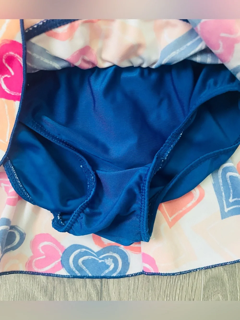 UV Skinz Toddler Girl Swimsuit 2 Piece 3T Peach Blue Shirt Skirt Hearts Summer